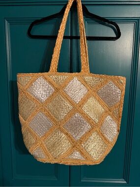 UNIQUE BOHO METALLIC HEMP WOVEN SHOULDER BAG TOTE | BEACH • RESORT • TRAVEL